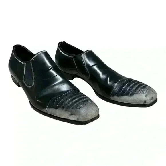 PRADA FADED  DISTRESSED BLACK LEATHER LOAFERS DRESS SHOES FW07 RUNWAY - Picture 1 of 9
